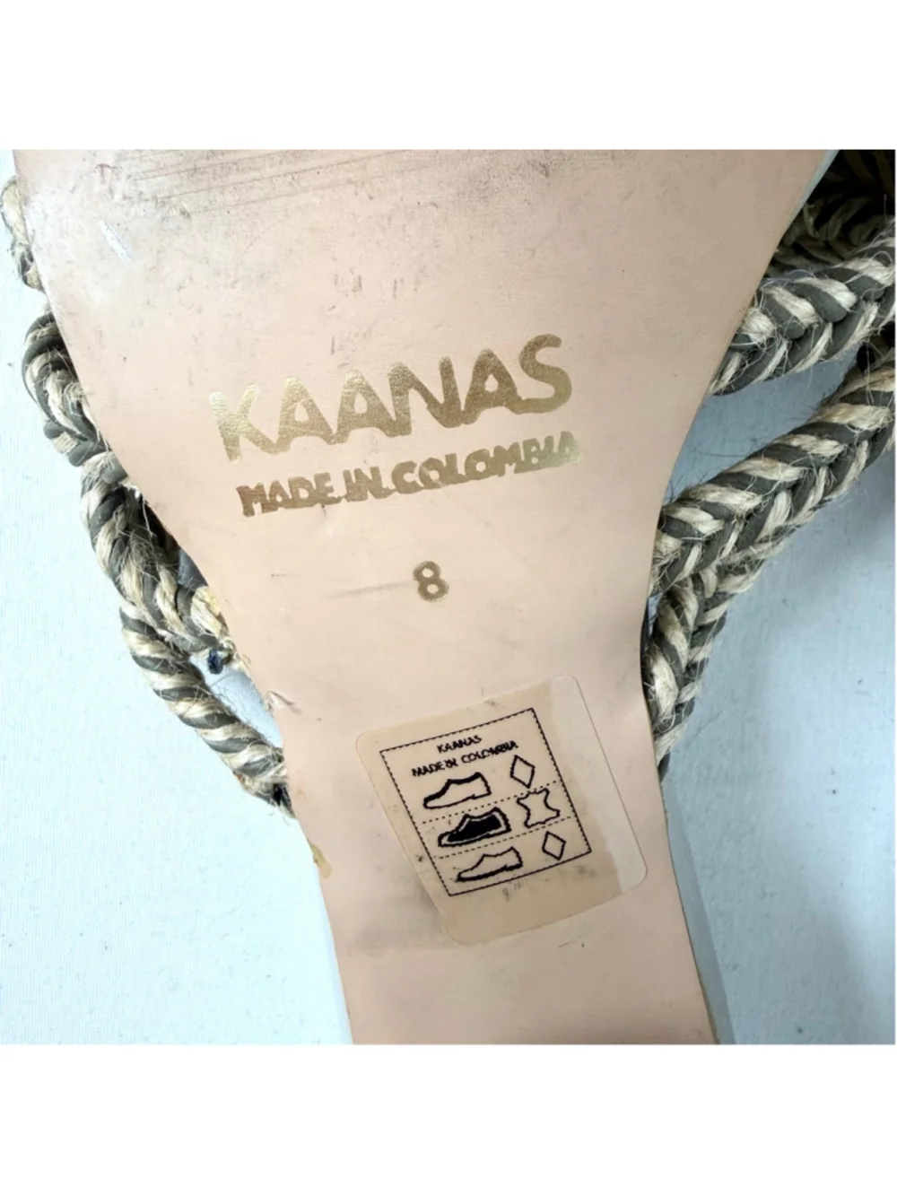 Women's KAANAS Beige Grey Woven Jute Block Heel Sandals Size 8